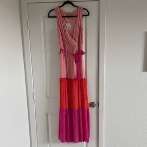 Willow Pink and Red Colorblock Maxi Dress